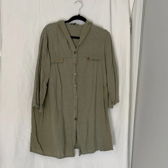 Olive Green Button-Front Tunic - Picture 1 of 3